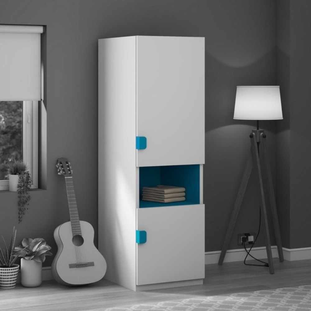 Compact 1 door MDF wardrobe with blue shelf