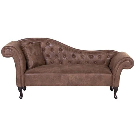 Chesterfield Brown Faux Leather Chaise Lounge