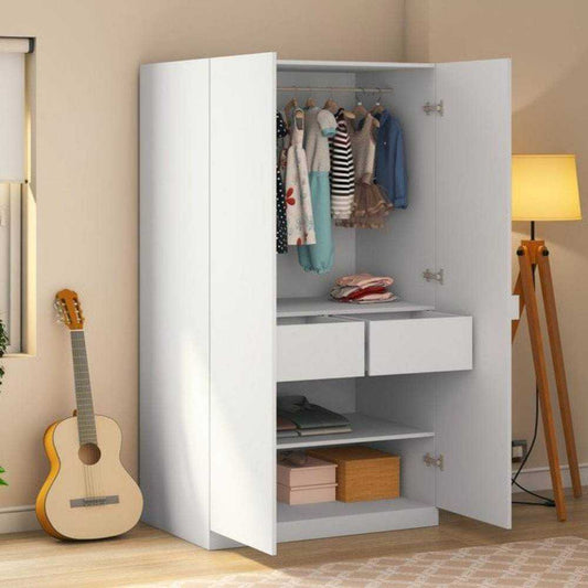 White MDF Wardrobe with Garment Bar Zavior Furniture