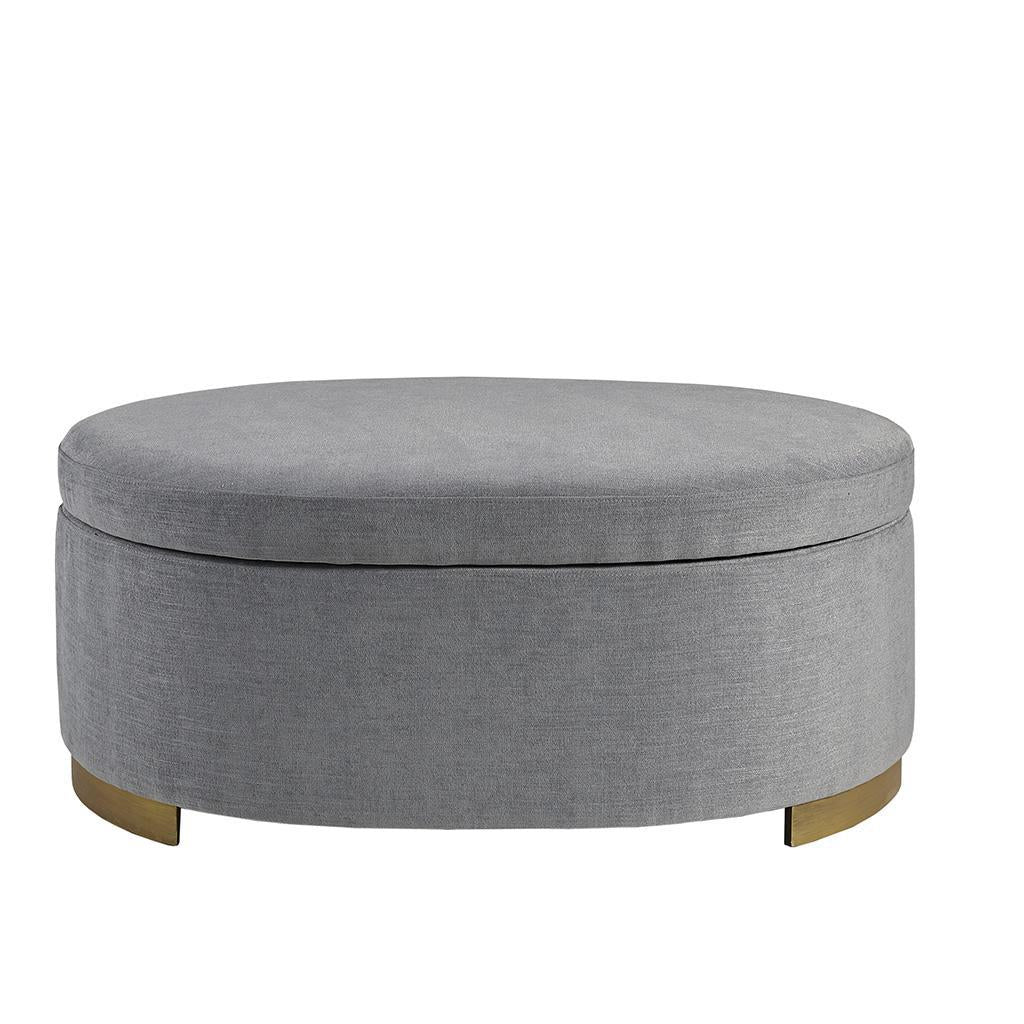 Oval Shape Grey Storage Ottoman