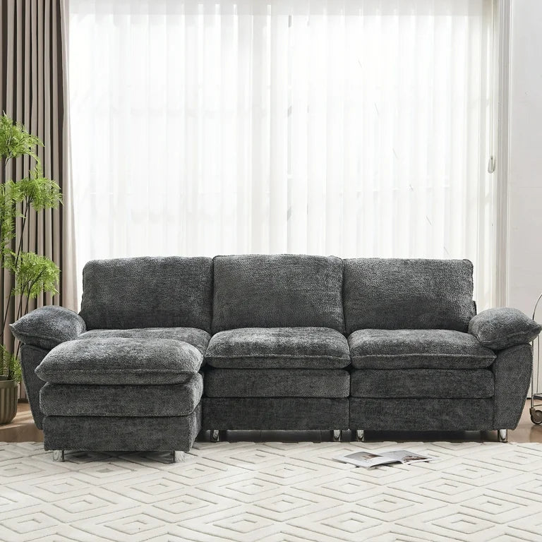 3-Seater Modular Sofa with Footstool Black Chenille – Zavior Dubai