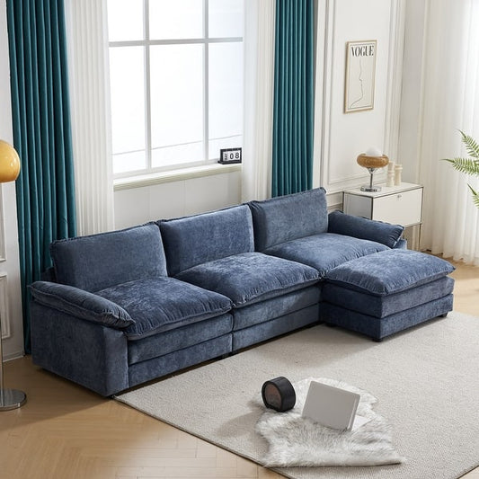 3-Seater Modular Sofa with Footstool Black Chenille – Zavior Dubai