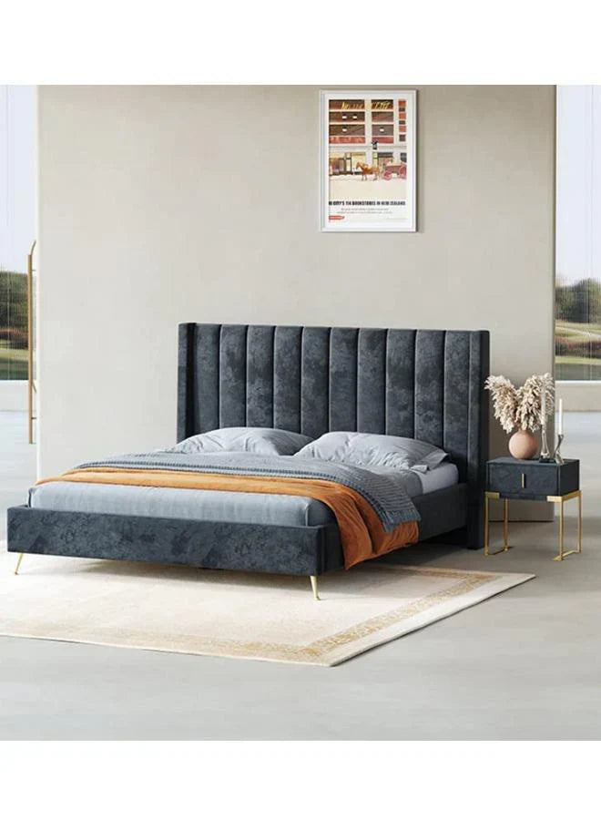 Charcoal Cotton and Polyester Upholstered Bed – Luxury Platform Bed for Apartment