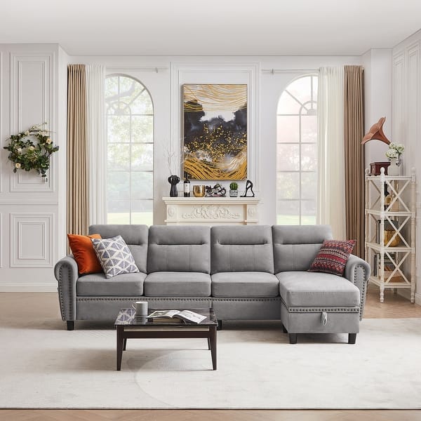 Modern 4-Seater L-Shaped Sectional Sofa with Storage Ottoman