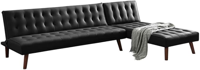 Reversible Sectional Sleeper Sofa Black Fabric With Wood Legs | Modern Comfort in Dubai