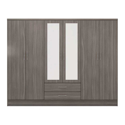 6 Door Wooden Wardrobe Cabinet with Mirror by Zavior Furniture