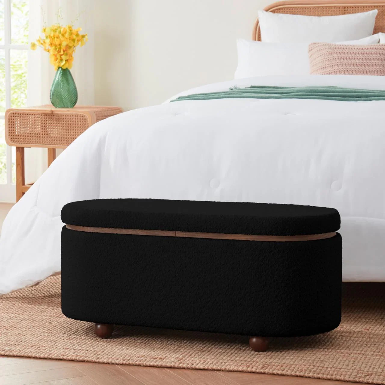 Boucle Storage Ottoman Bench Teddy Storage Bench With Removeable Lid For Entryway Bench, Bedroom, Living Room