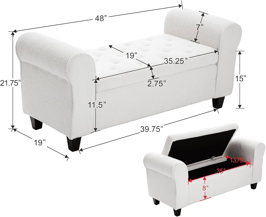 AVAWING Storage Ottoman Bench Leather Upholstered Ottoman with Arm