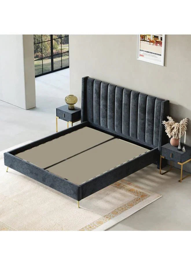 Charcoal Cotton and Polyester Upholstered Bed – Luxury Platform Bed for Apartment