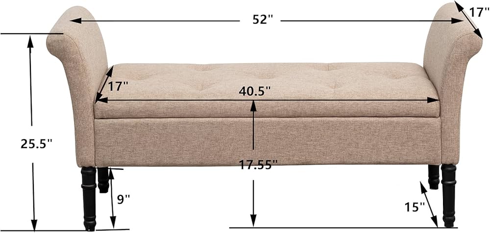Storage Ottoman Bench with Arms Upholstered Tufted Storage Bench for Bedroom Entryway Bench Footstool with Large Storage