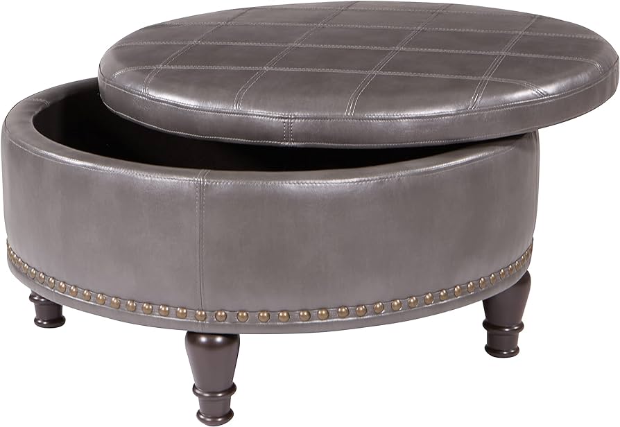 Round Storage Ottoman with Flip Top Surface
