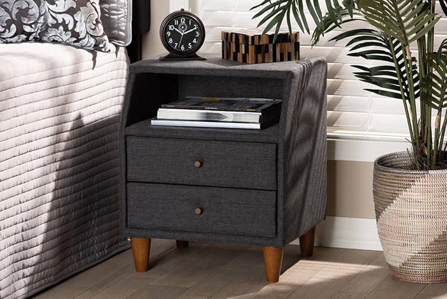 Claverie Mid-Century Fabric Upholstered Nightstand