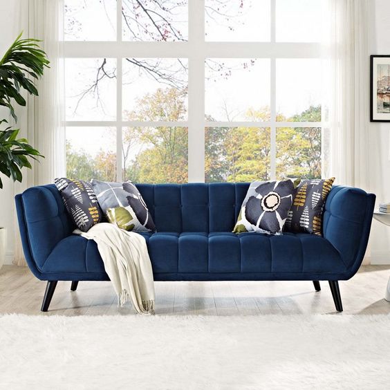 Flared Arm Tufted Velvet 3 Seater Sofa