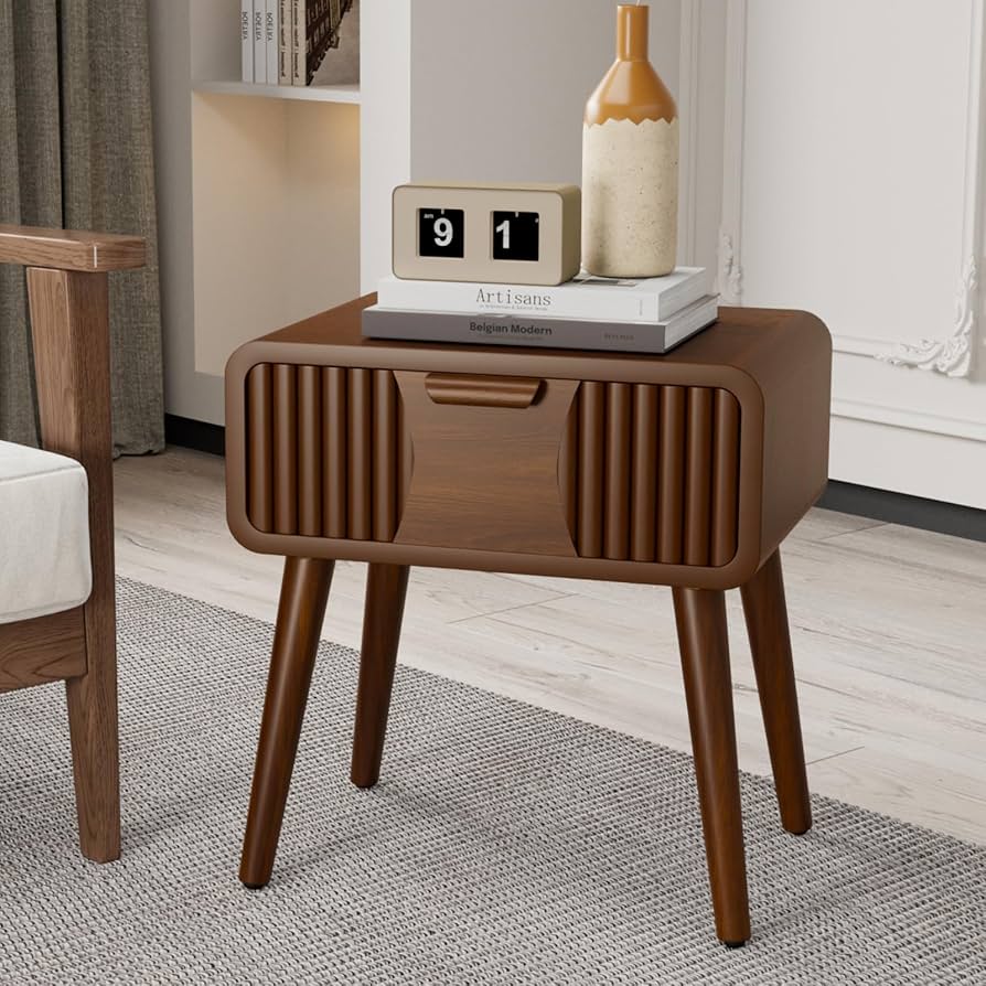 COSIEST Modern Brown Nightstand with Drawer