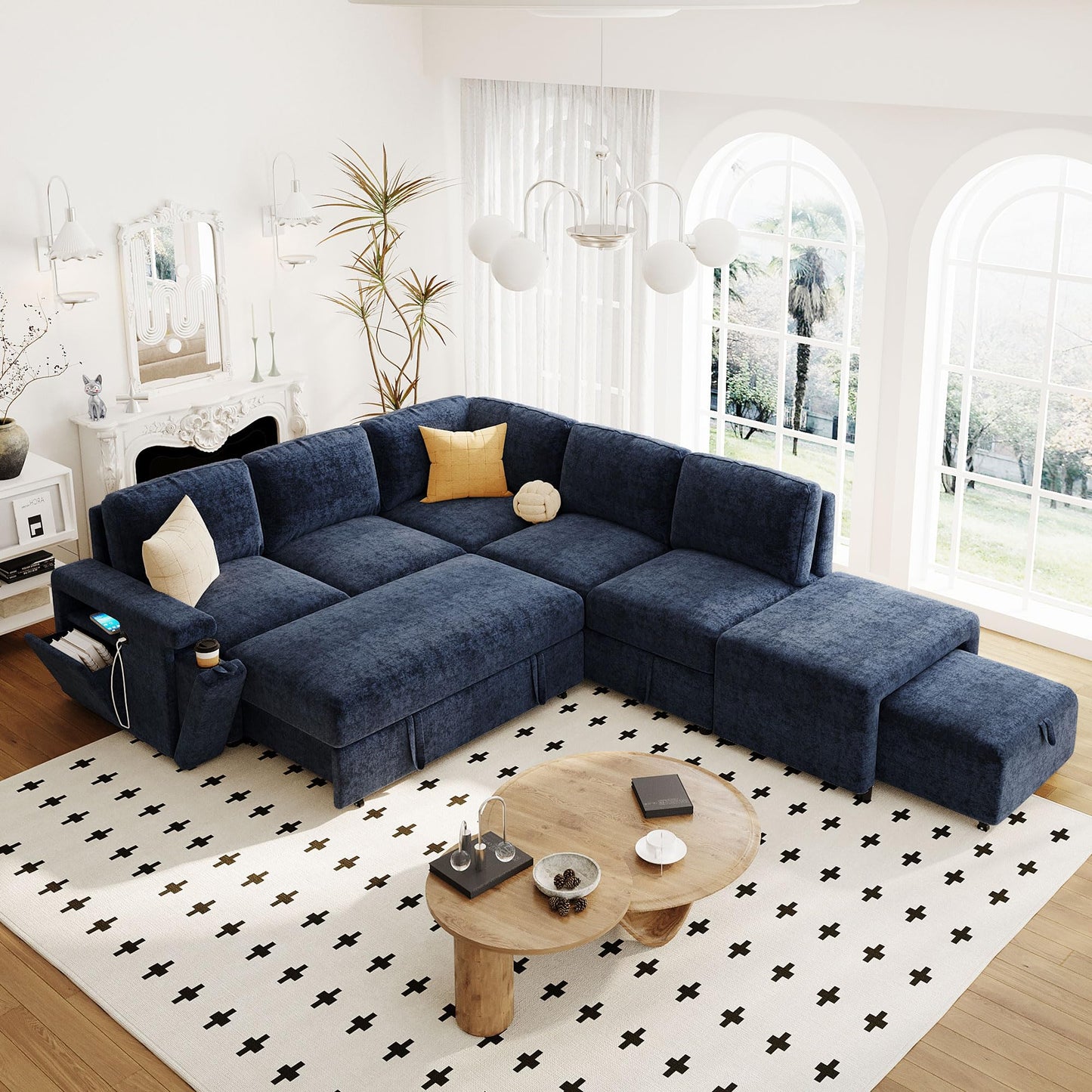 Beige 90.6" L-Shaped Sectional Sofa with Storage
