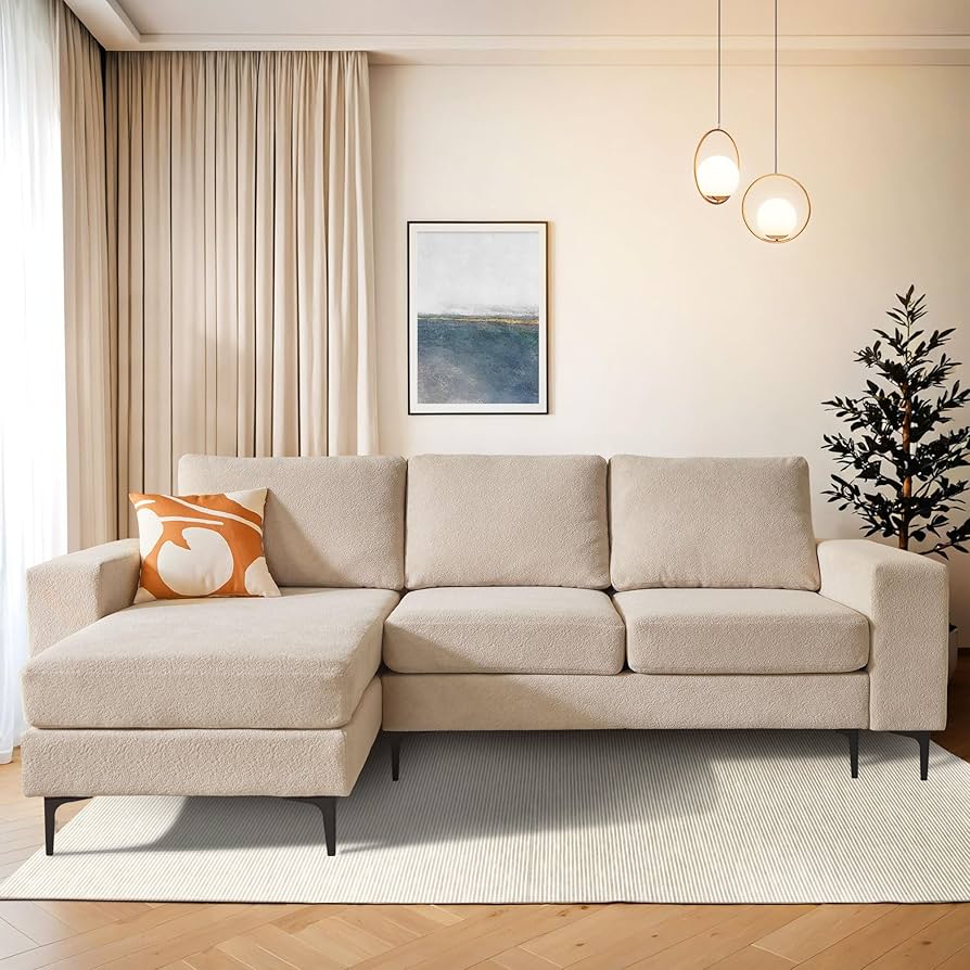 HOOOWOOO Modern L-shaped Corduroy Fabric Chaise Sofa