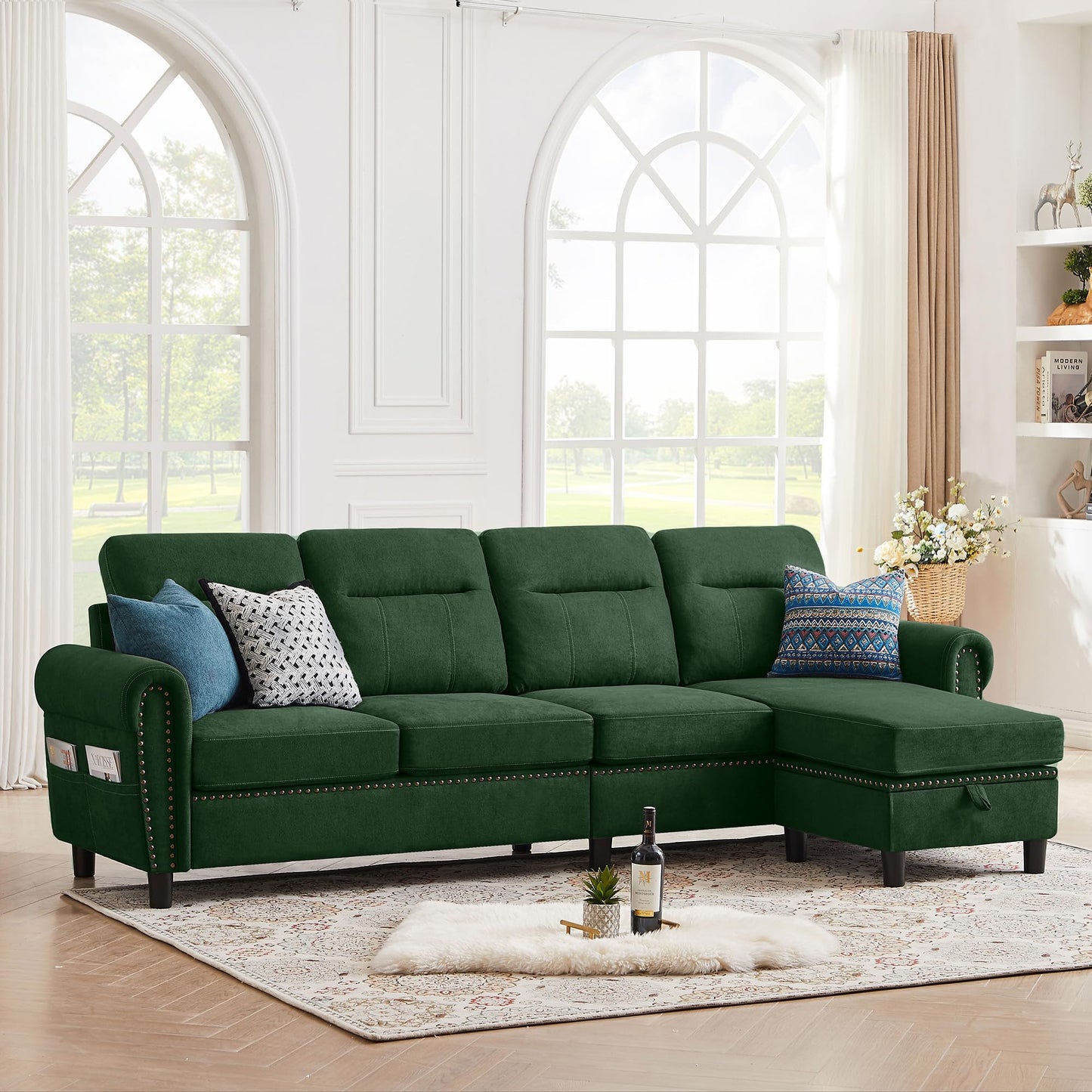 Modern 4-Seater L-Shaped Sectional Sofa with Storage Ottoman