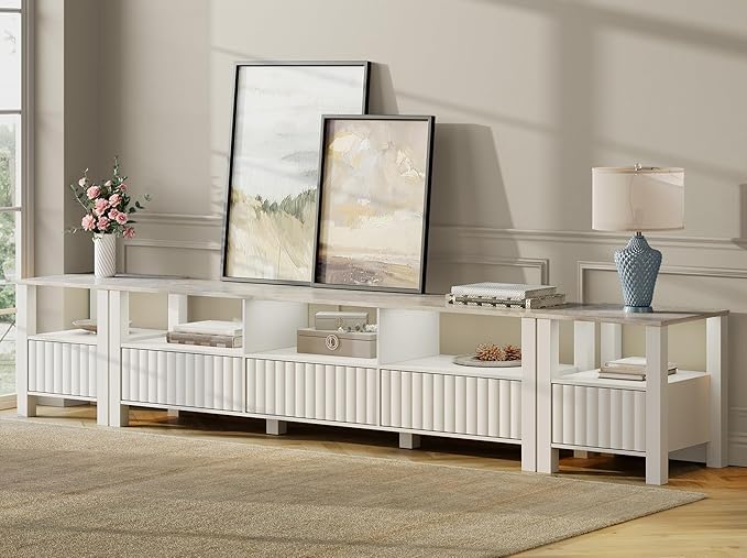 WAMPAT TV Stand for TVs , White Modern Entertainment Center for 55-115 inch TV Console Table, Media TV Cabinet