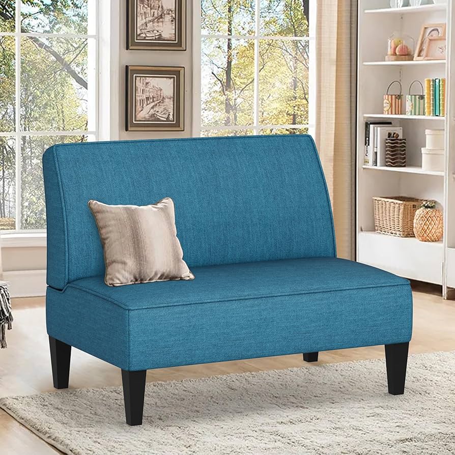 Shoshone Caribbean Blue Linen Armless Settee