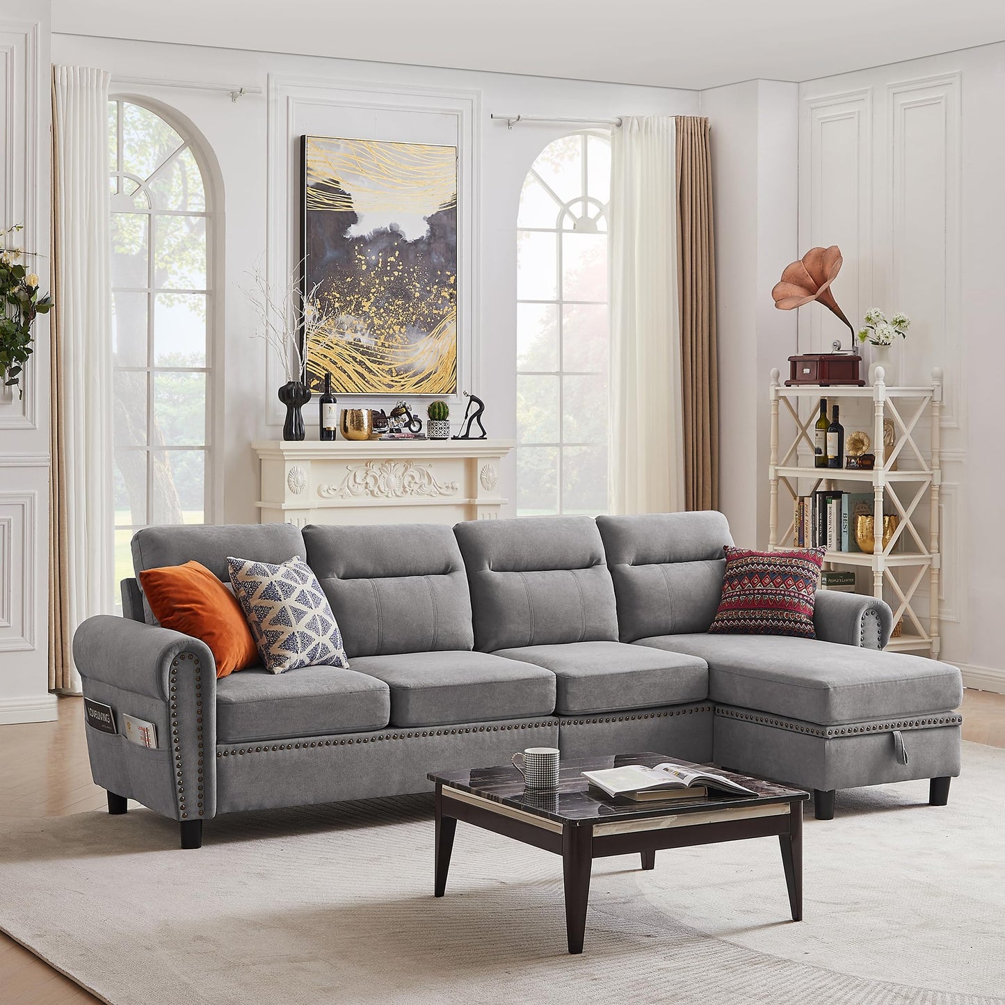 Modern 4-Seater L-Shaped Sectional Sofa with Storage Ottoman
