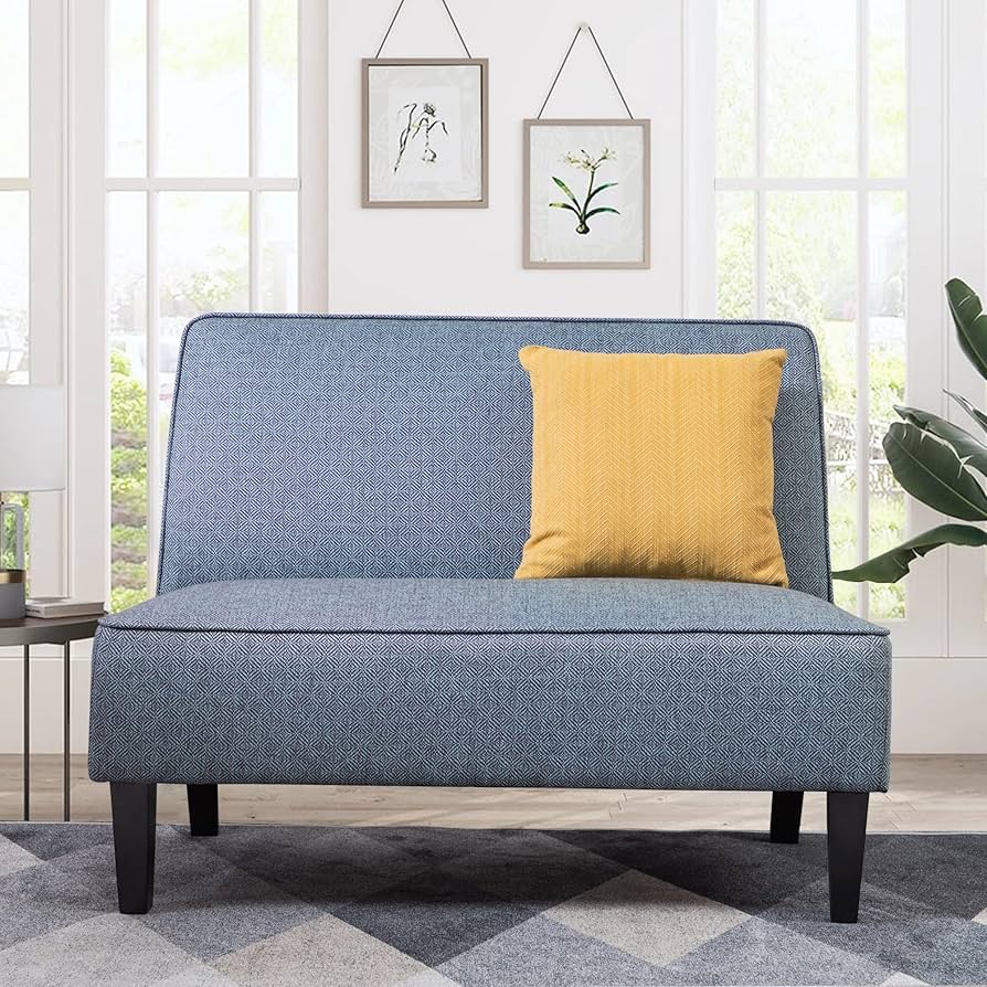 Shoshone Caribbean Blue Linen Armless Settee