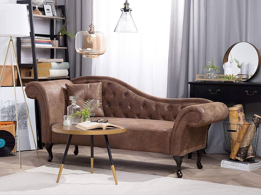 Chesterfield Brown Faux Leather Chaise Lounge
