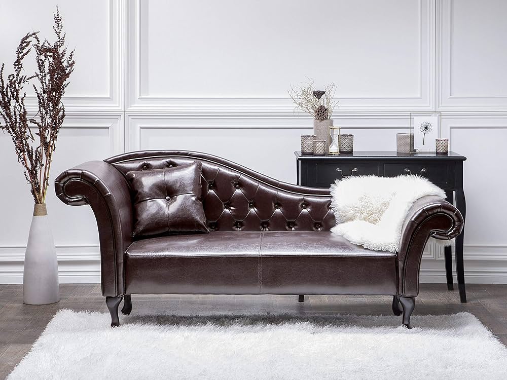 Chesterfield Brown Faux Leather Chaise Lounge
