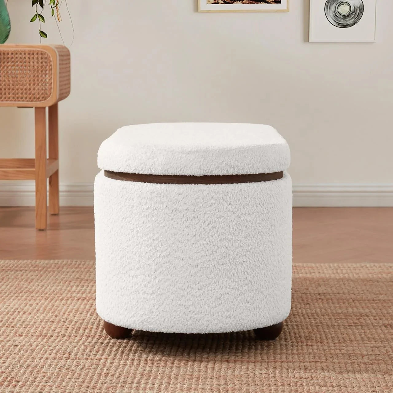 Boucle Storage Ottoman Bench Teddy Storage Bench With Removeable Lid For Entryway Bench, Bedroom, Living Room
