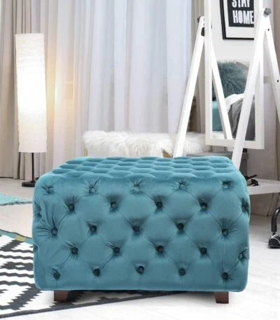 BLUE Square Tufted Fabric, Bench