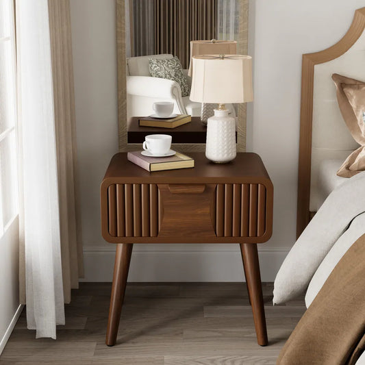 COSIEST Modern Brown Nightstand with Drawer