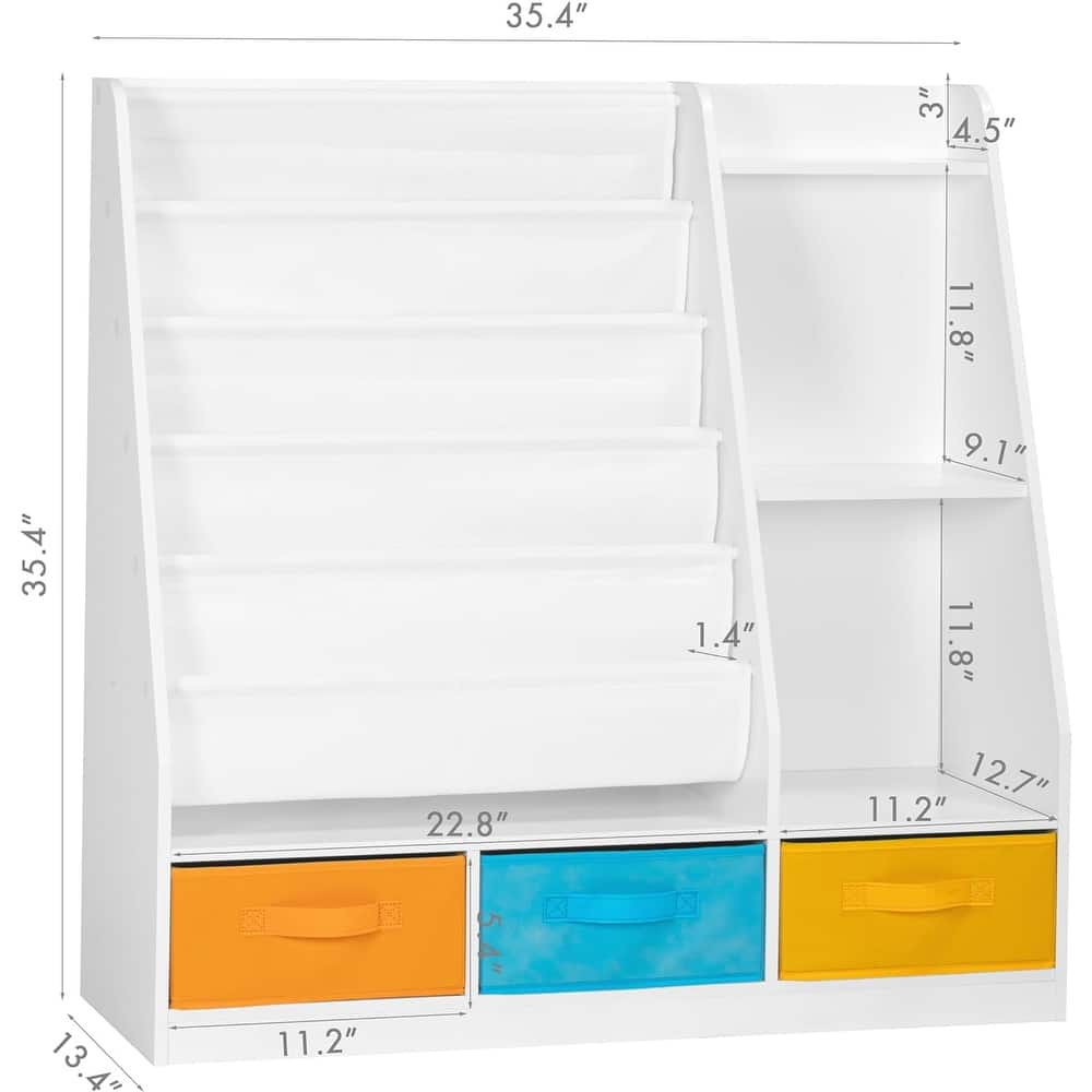 COSTARS Kids Bookshelf and Toy Storage – 5-Tier Sling Montessori Bookshelf with Bins