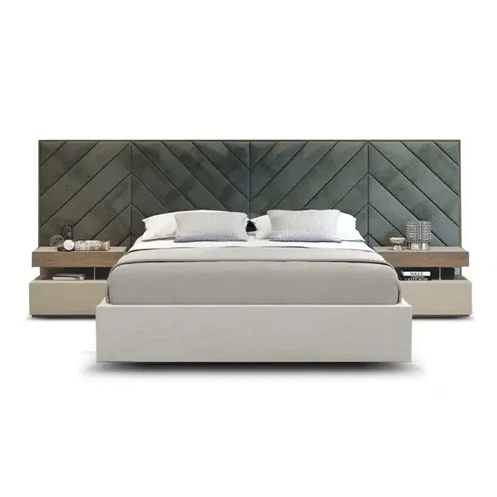 WallPanel Headboard Bed With Cross Lines Tufted