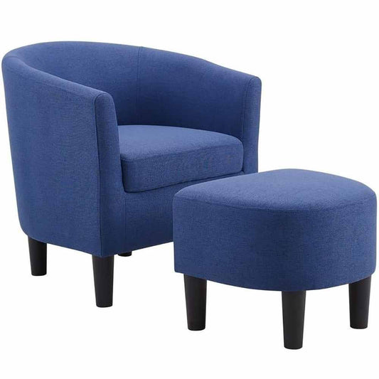 Camilla Fabric Barrel Chair with Ottoman Set