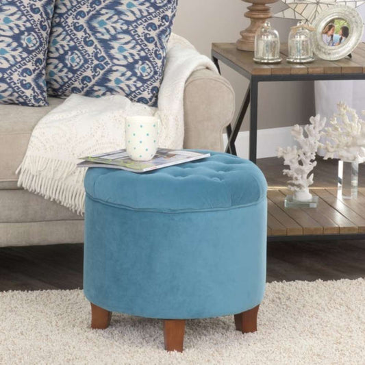 Carson Round Button-Tufted Storage Ottoman