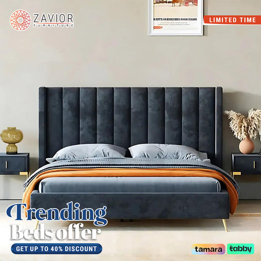 Charcoal Cotton and Polyester Upholstered Bed – Luxury Platform Bed for Apartment