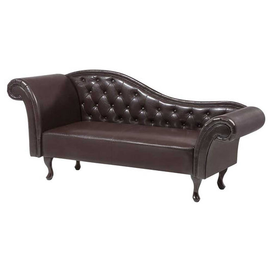 Chesterfield Brown Faux Leather Chaise Lounge
