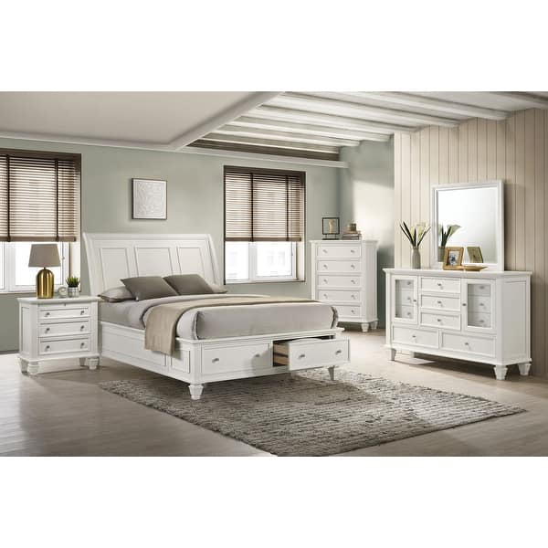 Sandy Beach 5-piece Storage Bedroom Set with Sleigh Headboard