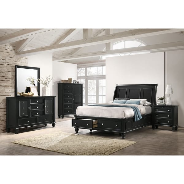 Sandy Beach 5-piece Storage Bedroom Set with Sleigh Headboard