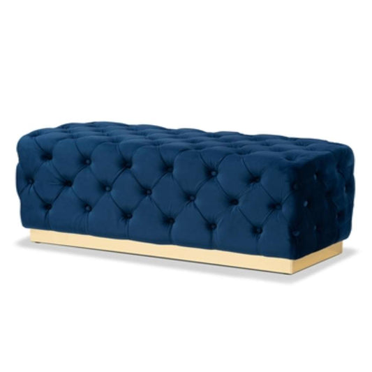 Corrine Luxe Navy Blue Velvet Ottoman