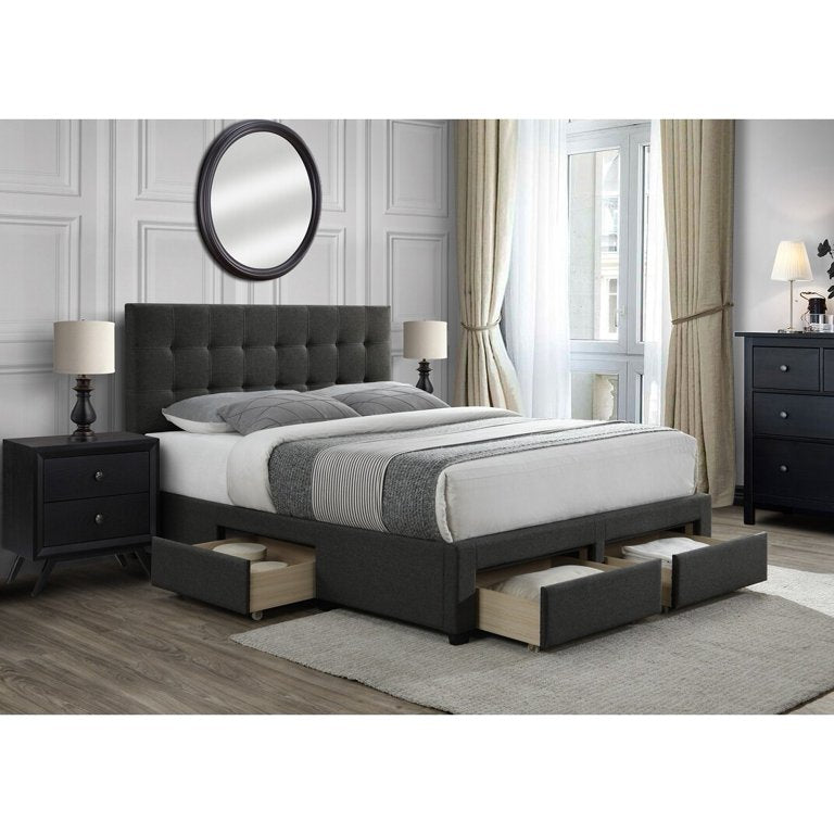 Storage Bed With Grey Fabric Covering