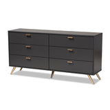 Dark Grey and Gold Finished 6-Drawer Dresser
