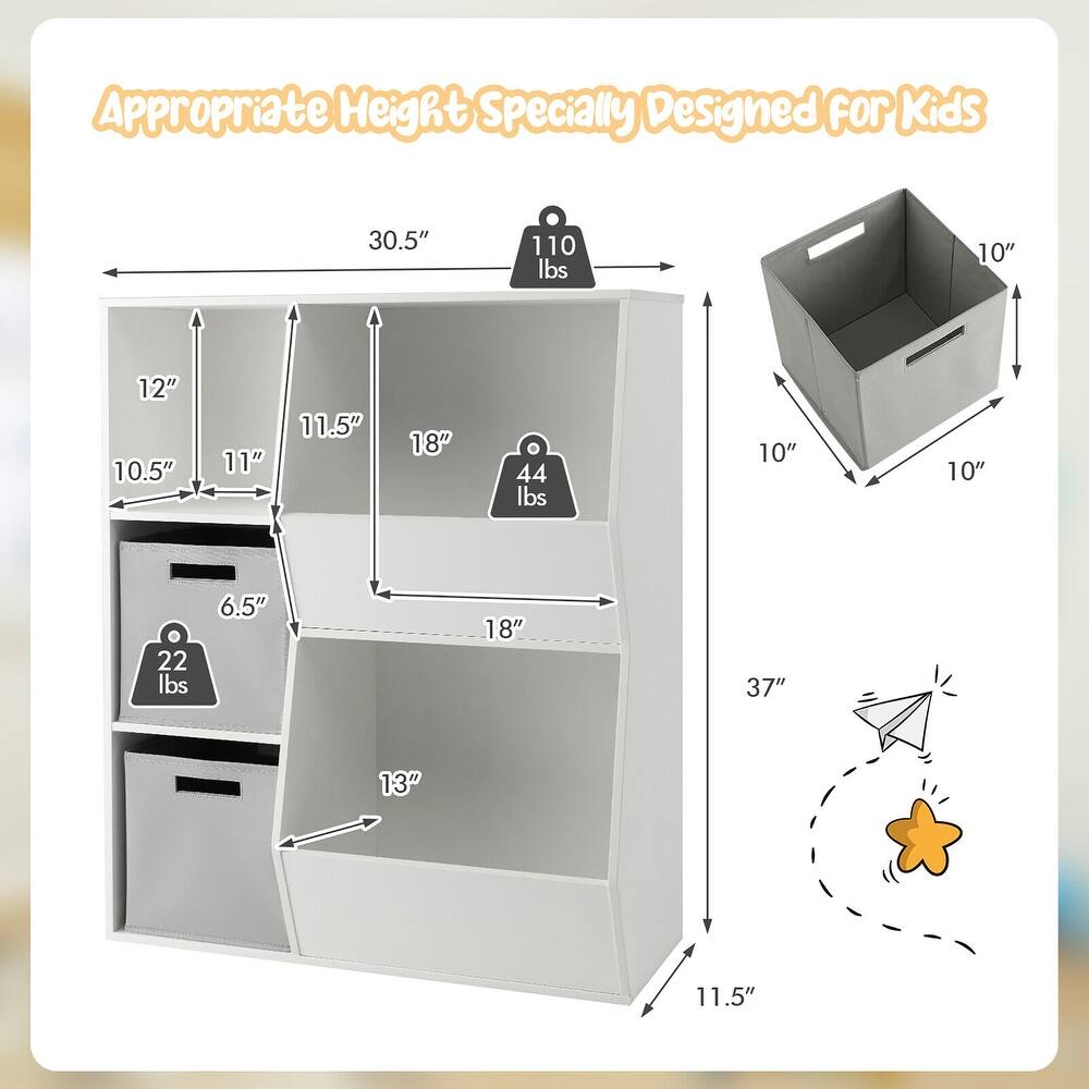 Gymax Kids Toy Storage Organizer 5 Cubbies Wooden Bookshelf Display