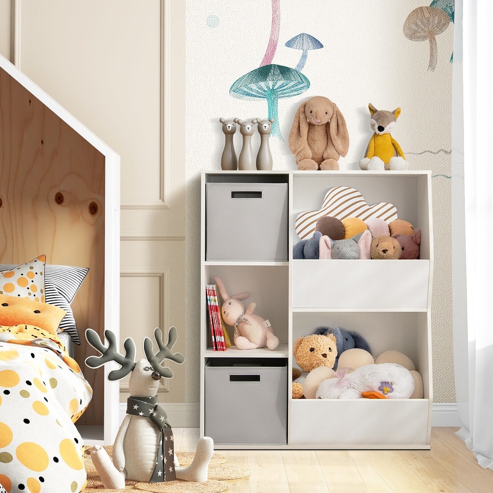 Gymax Kids Toy Storage Organizer 5 Cubbies Wooden Bookshelf Display
