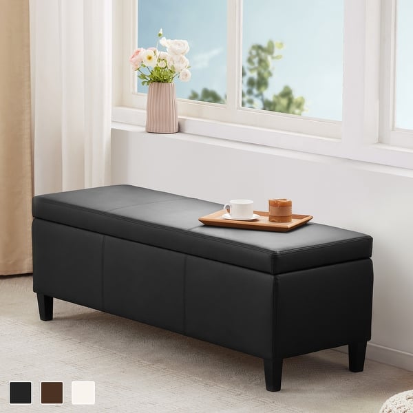 HUIMO 50.3" x 17.50" x 18" Upholstered Rectangular Storage Ottoman-Faux Leather