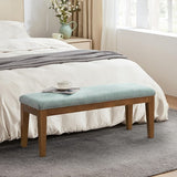 HUIMO Upholstered Fabric Entryway Bench, Bedroom Bench for End of Bed Beige, Solid Wood 44-inch