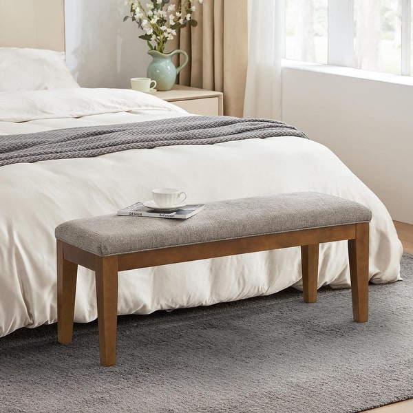HUIMO Upholstered Fabric Entryway Bench, Bedroom Bench for End of Bed Beige, Solid Wood 44-inch
