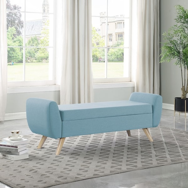 HomePop Modern Sherpa Storage Bench with Wood Legs - Cream
