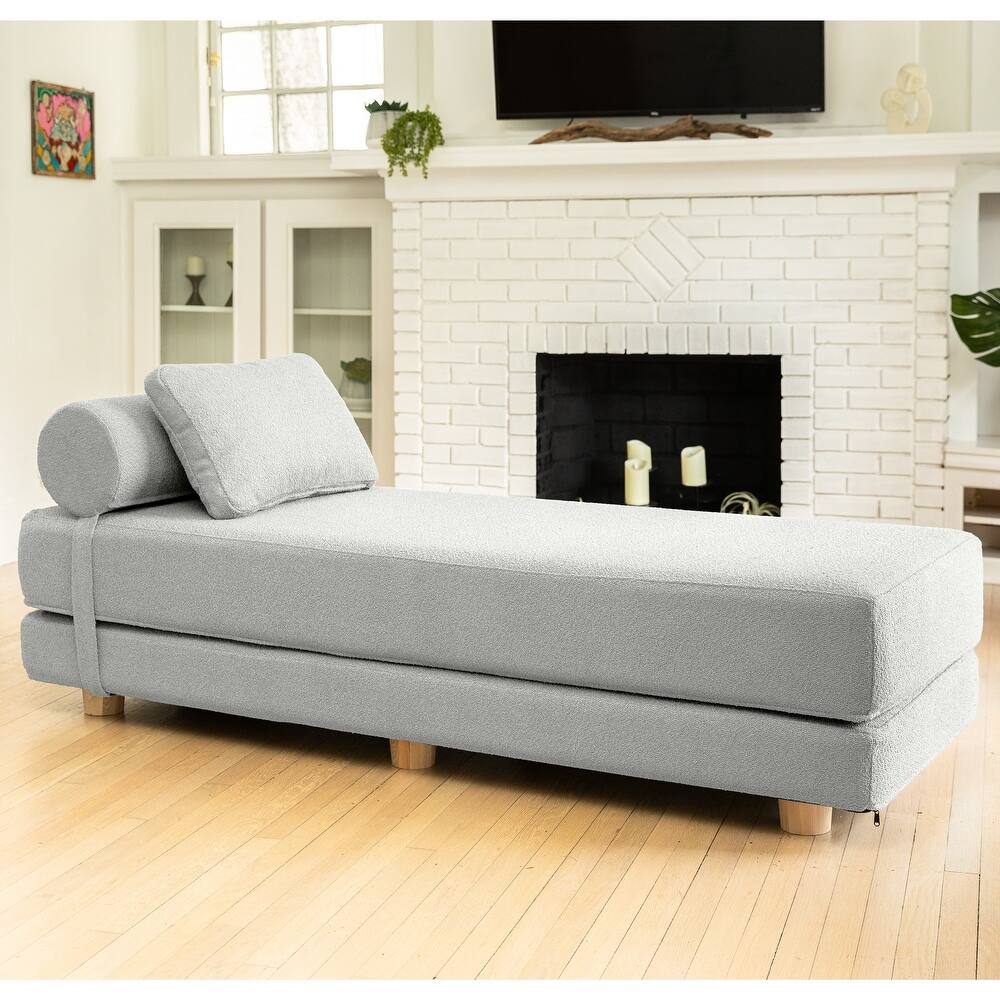 Jaxx Avida Daybed - Fold Out Queen Sleeper - Premium Boucle: Sleek and Modern Lounge for Relaxing and Overnight Guests