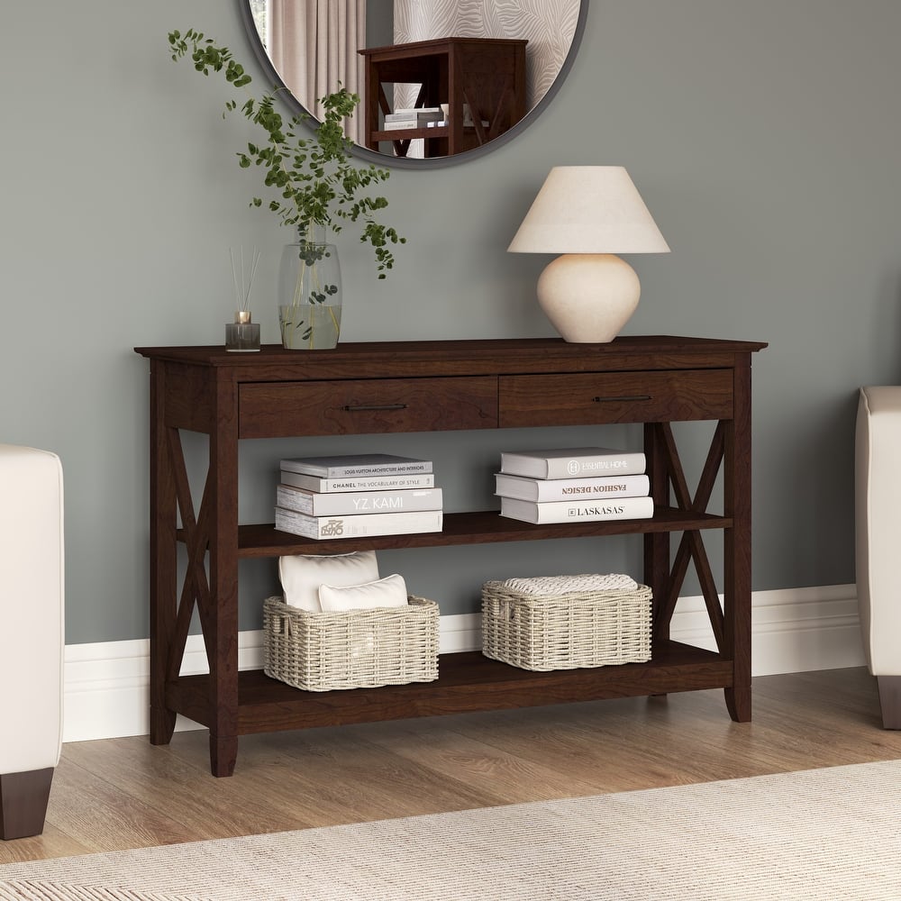 Key West Console Table with Drawers and Shelves by Bush Furniture | Coastal & Farmhouse Style