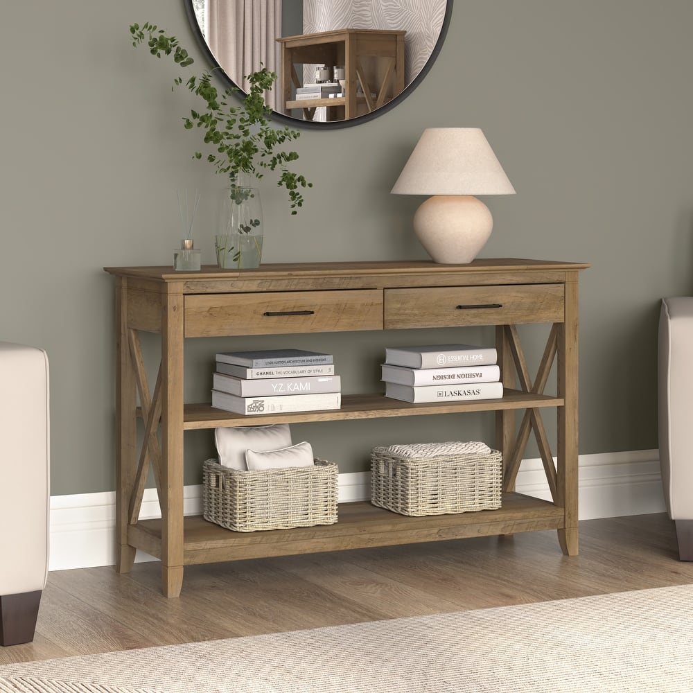 Key West Console Table with Drawers and Shelves by Bush Furniture | Coastal & Farmhouse Style